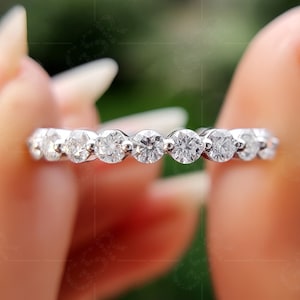 Floating Bubble Diamond Wedding Band Women / 2.5 MM Round Lab Grown Diamond Full Eternity Band / Shared Prong Stacking Ring / Bridal Band