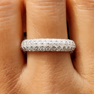 3 Sided Pave Moissanite Wedding Bands Women / 5mm Wide Anniversary Rings / Three Row Moissanite Full Eternity Band / Bridal Matching Band