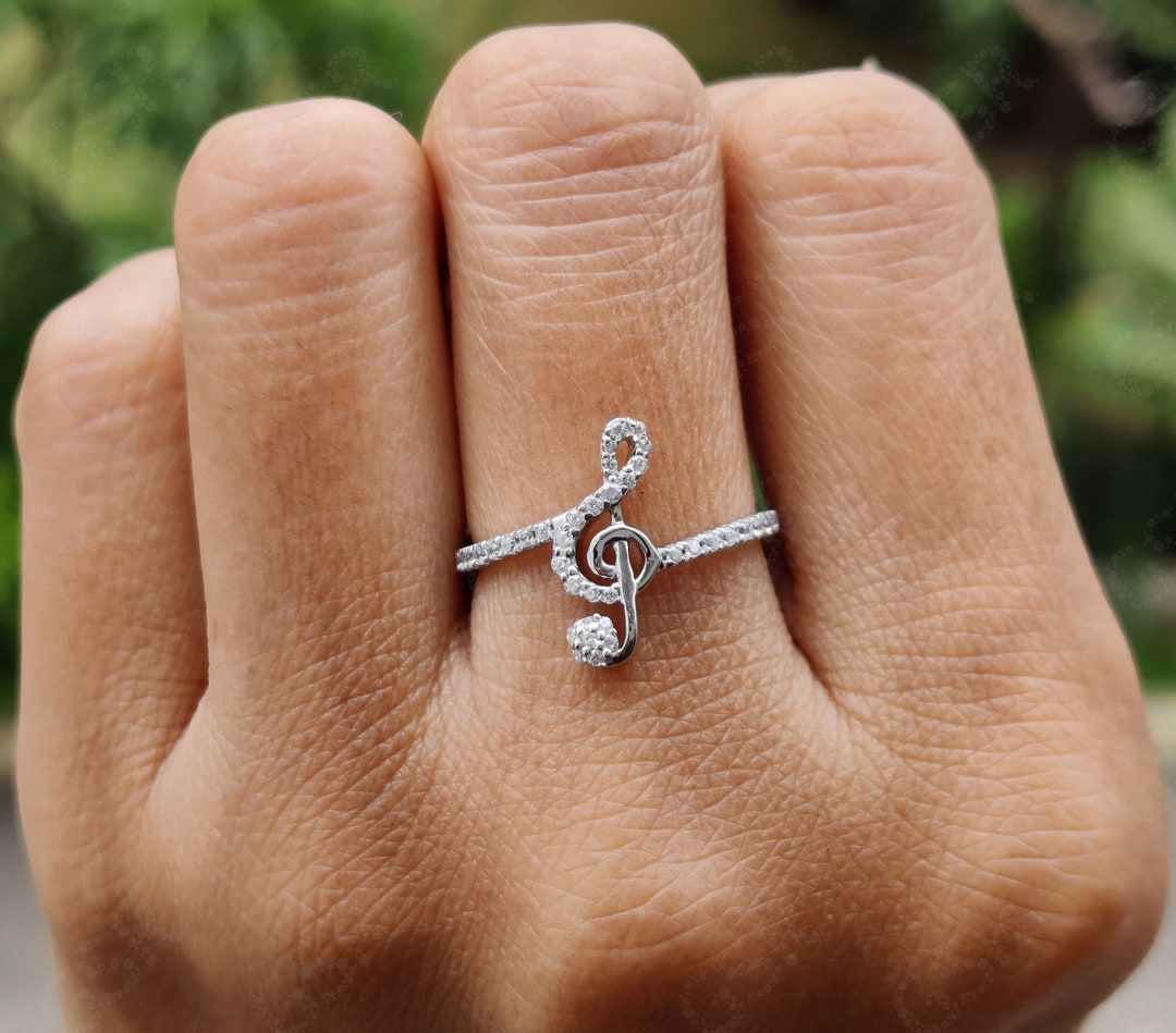 Musical Note Ring / 14K Gold Music Symbol Ring / Moissanite Etsy