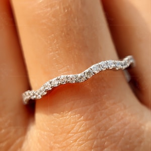 Wave Style Full Eternity Band / Stackable Wedding Bands Women / Pave Moissanite Minimalist Band / Stacking Ring / Promise Ring For Her