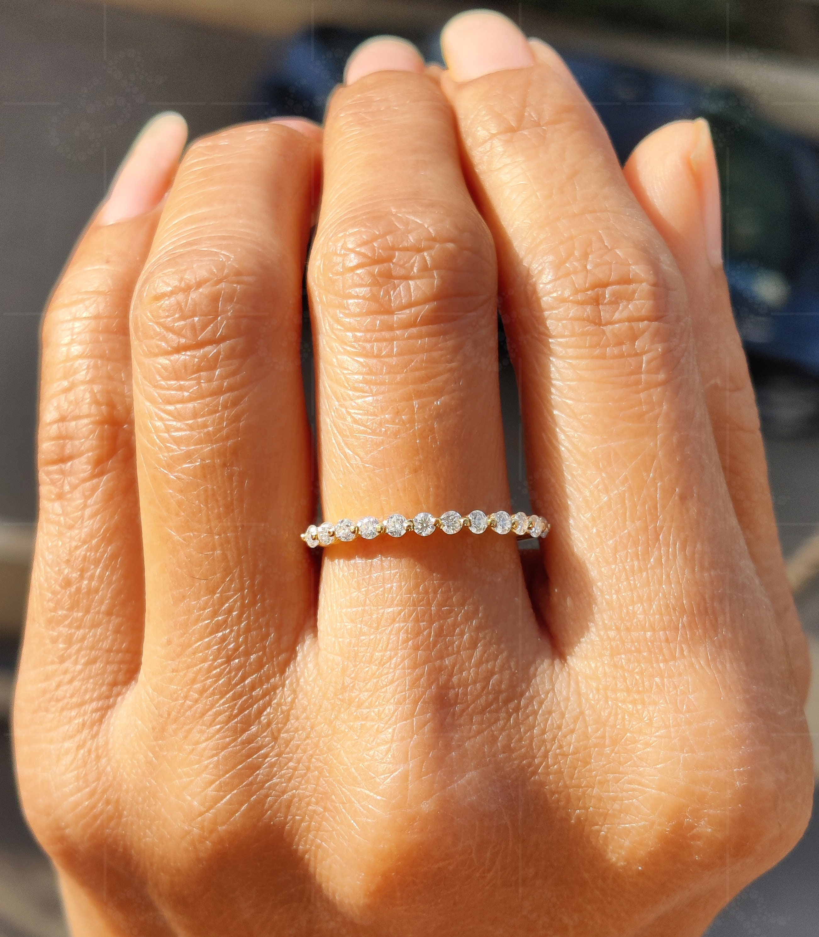 14K Gold Moissanite Wedding Band, Half Eternity Stacking Ring - Etsy