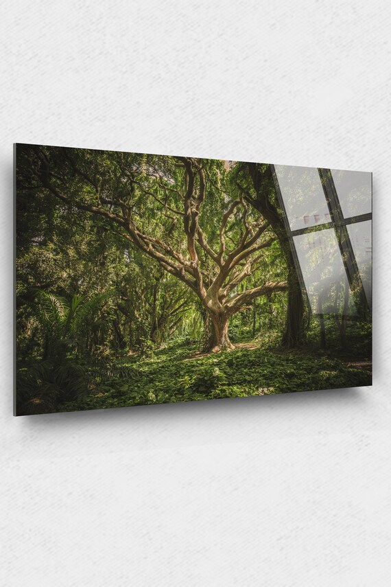 Green Tree Art Nature Art Decor Tempered Glass Art Large Etsy