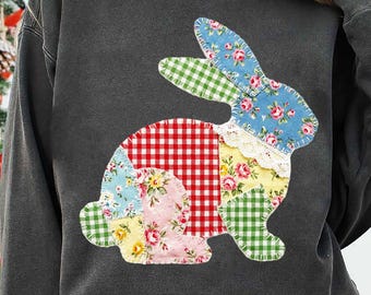 Floral Bunny Patchwork PNG, Easter Patchwork Bunny Png, Trendy Easter PNG, , Spring Patchwork, Sublimation, Digital Download PNG