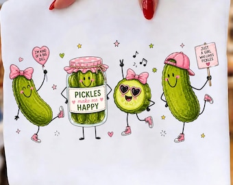 Girly Pickle Lover PNG, Trendy Dill Pickles, Coquette Pickle, Pickle Doodle PNG, Pickle Characters, Sublimation Design, Digital Download PNG