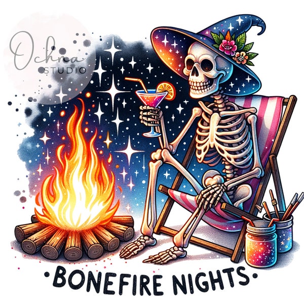 Summer Bonfire PNG, Funny Summer Skeleton Clipart, Bonefire Nights Snarky Skeleton, Shirt Sublimation, Digital Download PNG