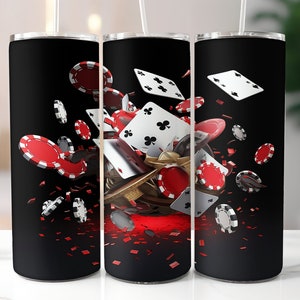 Gobelet de cartes à jouer 3D enveloppé, Casino 3D Tumbler Sublimation Design, 20oz Skinny Tumbler, Tumbler PNG, 3D Tumbler Wrap, Téléchargement numérique