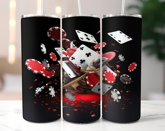 3D Playing Cards Tumbler Wrapped,  Casino 3D Tumbler Sublimation Design, 20oz Skinny Tumbler, Tumbler PNG, 3D Tumbler Wrap, Digital Download