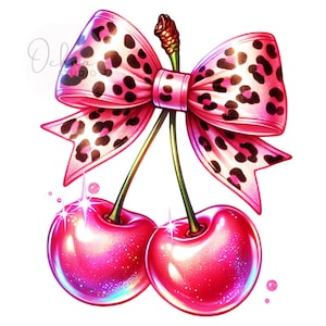 Leopard Cherry Png, Coquette Cherry PNG, Cherry Clipart, Cherries with Bow, Sublimation Design, Digital Download PNG