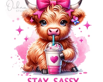 Stay Sassy Highland Cow PNG, Snarky Heifer Cow Clipart, Moody, Coffee Cow, Sassy Heifer, Sublimation Design, Digital Download PNG
