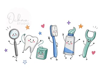 Dentist Doodle PNG, Dental Characters, Orthodontist, Tooth Toothbrush Dental, Dental Hygienist, Sublimation Design, Digital Download PNG