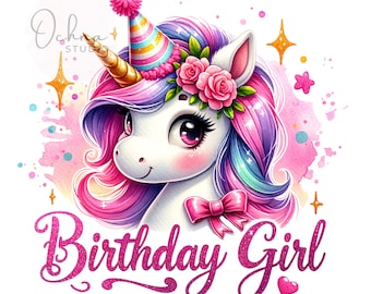 Birthday Girl PNG, Unicorn Birthday PNG, Birthday Party Png, Birthday Princess Clipart, Sublimation Design, Digital Download PNG