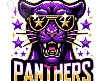 Panthers PNG, Sport Png, Game Day Png,  Gold Purple Panther, Football Png, Mascot, T-Shirt Design, Sublimation Design, Digital Download PNG