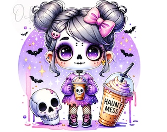 Haunt Mess PNG, Spooky Skeleton Clipart, Haunt Mess Girl, Spooky Halloween Png, Halloween Coffee, Sublimation Design, Digital Download PNG