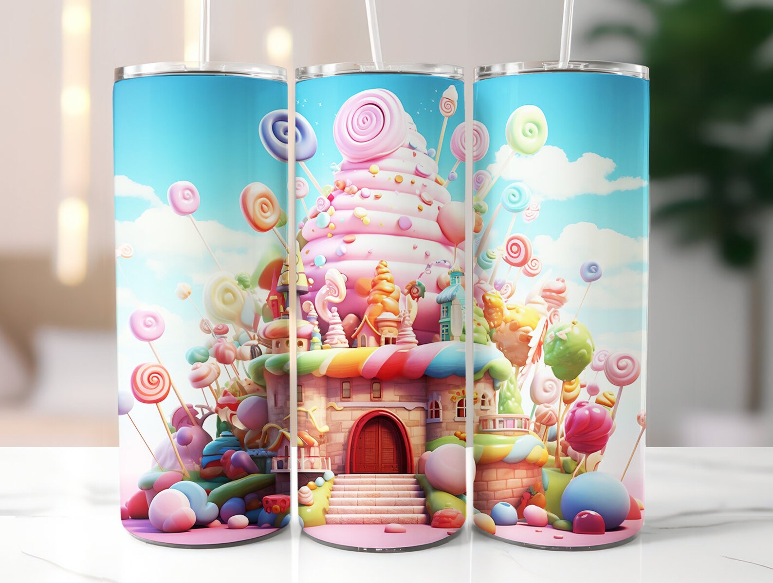 3D Candyland Rainbow Candy Ice Cream Tumbler Wrap, Tumbler Sublimation