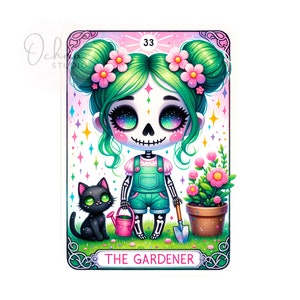 Le jardinier carte de tarot PNG, carte de tarot fille squelette plante, squelette sarcastique, jardin, carte de tarot PNG, chemise sublimation, téléchargement numérique