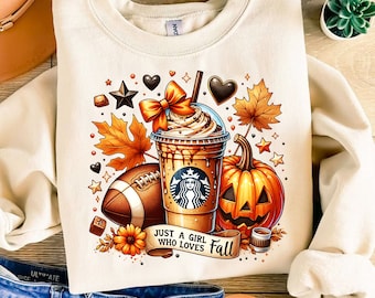 Solo una chica que ama el otoño (Png), calabaza especiada (Png), otoño (Png), Halloween, fútbol, café, diseño de sublimación de camisetas, descarga digital (Png)