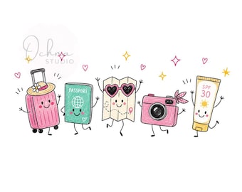 Travel Doodle PNG, Doodle Style Characters, Holiday Doodle Design, Family Vacay Clipart, Summer Doodle PNG, Girls Trip (Digital Download)