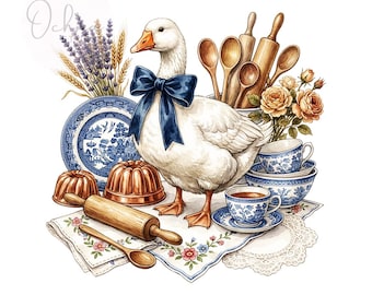 Vintage Goose Kitchen Shelf Art, Grandma Core, Grandmacore Goose PNG, Retro Coquette Duck Png, Goose Png, Digital Download PNG