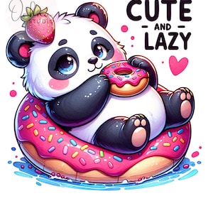 Cute Panda Clipart PNG, Cute Lazy Panda Clipart, Funky Panda Png, Donut Panda, Panda PNG, Sublimation Design, Digital Download PNG