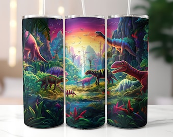 3D Dinosaur Forest Tumbler Wrap, T-Rex Dinosaurs Mountain Tumblers Wrap, Tumbler Sublimation Design,3D Tumbler Wrap, Digital Download