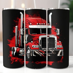 3D Semi Truck Tumbler Wrap, Big Rig Trucker, RED Truck Tumbler Sublimation Design, 20oz Skinny Tumbler, 3D Tumbler Wrap, Digital Download