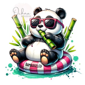 Cute Panda Clipart PNG, Bamboozled Panda Clipart, Funky Panda Png, Panda on Floaty, Panda PNG, Sublimation Design, Digital Download PNG