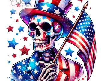 Chill The 4th Out, Clipart Fourth of July PNG, Grim Reaper Merica PNG, Snarky Skeleton, Sublimation Designs, Digital Download PNG