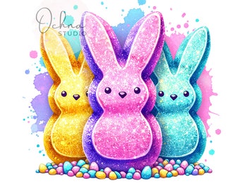Glitter Easter Peeps, Easter Bunny Clipart, Cute Bunnies PNG, Easter Peeps Shirt, Easter Sublimation,Shirt Sublimation, Digital Download PNG