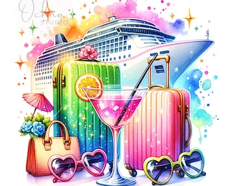 Girls Trip PNG, Colorful Cruise PNG, Cruise Ship, Vacation Png, Holiday Png, Cocktails, T-Shirt Sublimation Design, Digital Download PNG