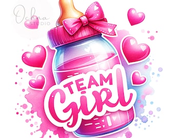 Team Girl PNG, Gender Reveal Png, Pink Hearts Png, Baby Girl Png, Birthday Princess Clipart, Sublimation Design, Digital Download PNG