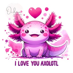 Kocham Cię Axolotl PNG, Słodki Axolotl PNG, Axolotl Clipart, Axolotl Clipart, Projekt Sublimacji, Cyfrowe Pobieranie PNG