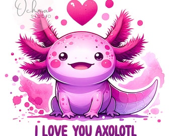 Jag älskar dig Axolotl PNG, söt Axolotl PNG, Axolotl Clipart, Axolot Clipart, sublimeringsdesign, digital nedladdning PNG