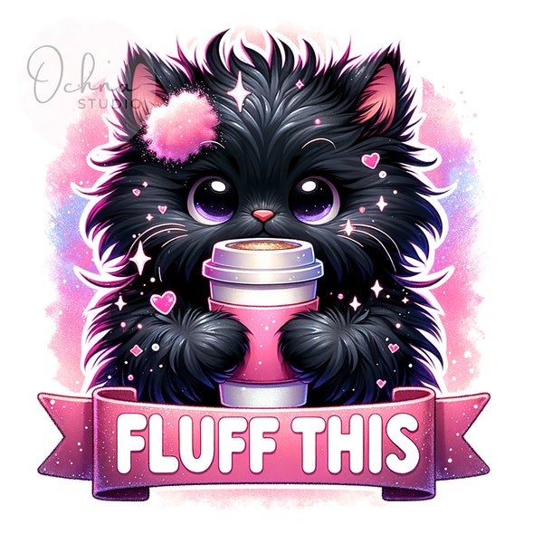 Fluff This Cat PNG, Whimsical Quirky Cat, Cat PNG, Angry Cat Png, Black Cat Png, Shirt Sublimation Design, Digital Download PNG