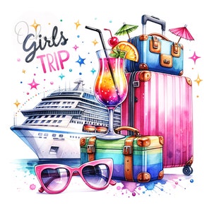 Girls Trip PNG, Colorful Cruise PNG, Cruise Ship, Vacation Png, Holiday Png, Cocktails, T-Shirt Sublimation Design, Digital Download PNG