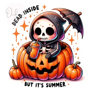 Dead Inside But It&#39;s Summer PNG, Spooky Summer Skeleton Clipart, Halloween Grim Reaper Clipart, Sublimation Design, Digital Download PNG