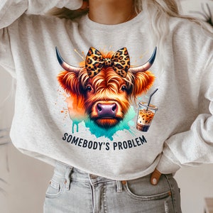 Highland Cow Coffee Ice Coffee PNG, Somebody's Problem PNG, Iced Coffee