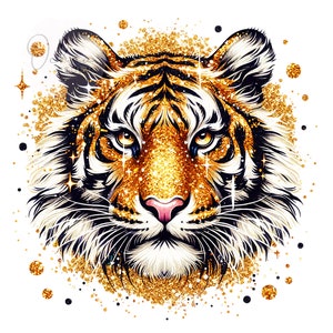 Tiger PNG, Sparkly Tiger, Tiger Face, Gold Tiger Png, Mascot Png, Glitter Tiger Png, T-Shirt Design, Sublimation Design, Digital Download