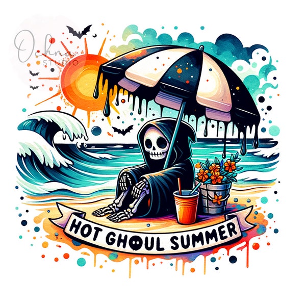 Hot Ghoul Summer PNG, Funny Summer Skeleton Clipart, Skeleton Sublimation,Grim Reaper Clipart, Sublimation Design, Digital Download PNG