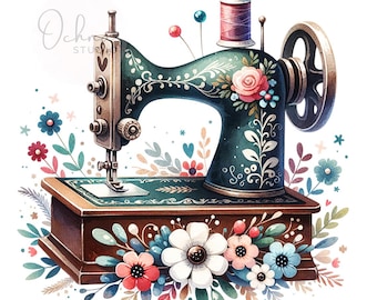 Vintage Sewing Machine PNG, Sewing Machine Clipart, Sew Png, Sew, T-Shirt Design, Sublimation Design, Digital Download PNG
