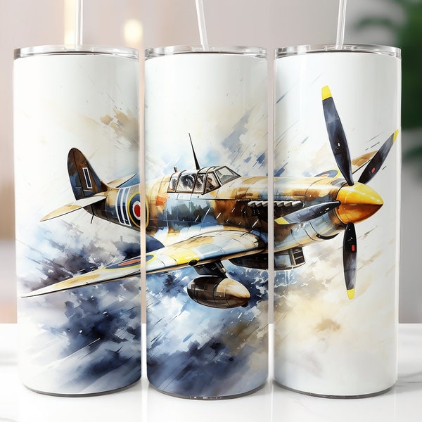 3D Spitfire Airplane Tumbler Wrap, Aircraft Aviation Tumbler, 20oz Skinny Tumbler, Tumbler, 3D Tumbler Wrap, Digital Download