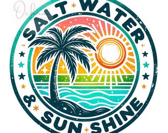 Agua salada y sol (Png), Verano (Png), Playa retro (Png), Tropical (Png), Diseño de sublimación de camisetas, Descarga digital (Png)