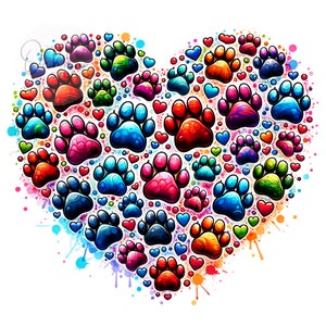 Colorful Paws PNG, Dog PNG, Colorful Png, Paw Png, Heart Png, Dog Mama Png, Dog Lover Png, Shirt Sublimation Design, Digital Download PNG