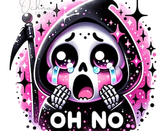 Oh No PNG, Depressed Grim Reaper Png, Oh No Spooky Skeleton Clipart, Snarky Skeleton PNG, Shirt Sublimation, Digital Download PNG