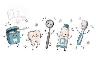 Dibujo PNG de dentista, personajes dentales, ortodoncista, cepillo de dientes, higienista dental, diseño de sublimación, descarga digital PNG