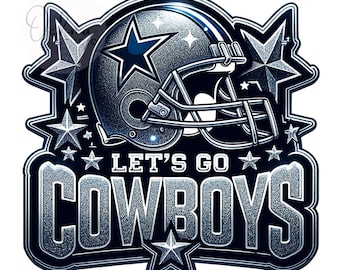 Let's Go Cowboys PNG, Sequin Glitter, Silver Glitter Stars, Western Png, Sport Png, T-Shirt Design, Sublimation Design, Digital Download PNG