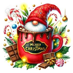 Gnome Christmas PNG, Christmas Gnome Png, Gnome Chocolate Mug, Christmas Cocoa Gnome Png, Shirt Sublimation Design, Digital Download PNG