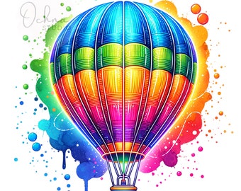 Hot Air Balloon PNG, Colorful Neon Png, Adventure Png, Travel Png, Holiday Png, Balloon, T-Shirt Sublimation Design, Digital Download PNG