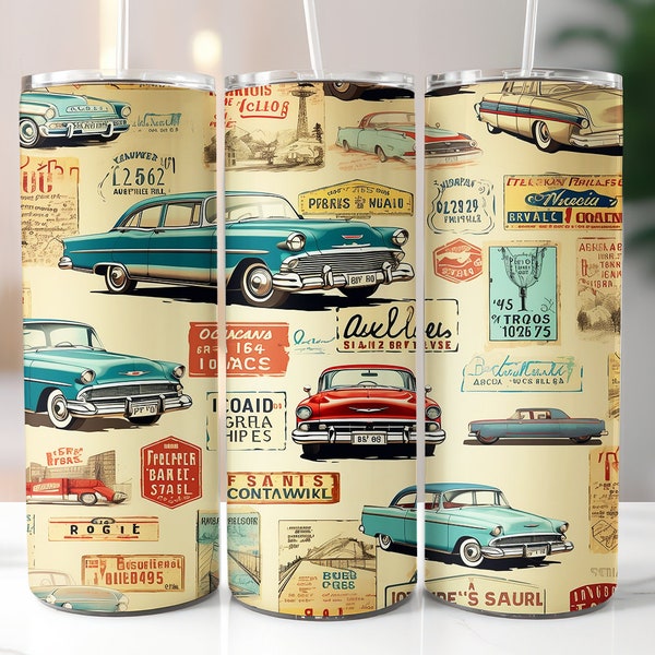 3D Muscle Classic Cars, Vintage Car Signs Tumbler Wrap, Tumbler Sublimation Design, 20oz Skinny Tumbler, 3D Tumbler Wrap, Digital Download