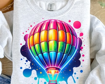 Hot Air Balloon PNG, Colorful Neon Png, Adventure Png, Travel Png, Holiday Png, Balloon, T-Shirt Sublimation Design, Digital Download PNG