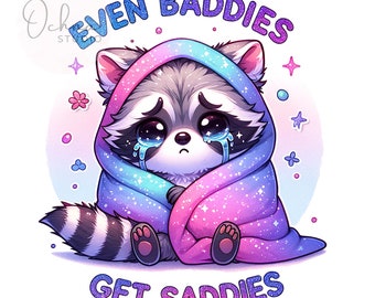 Mapache Triste, Malo, PNG, Clipart de Mapache, Incluso los malos se entristecen PNG, Diseño de sublimación, Sublimación de camisetas, Descarga digital PNG